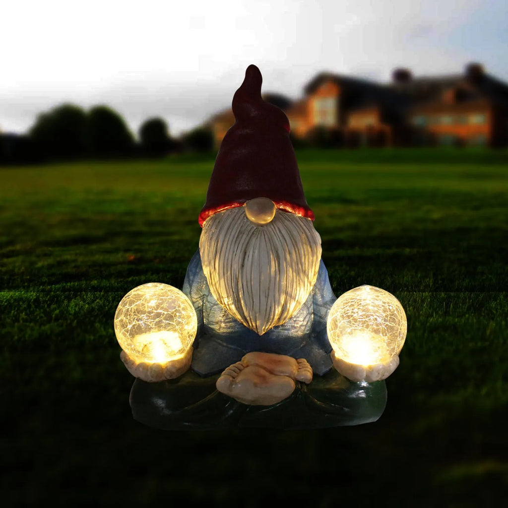 Solar LED resin garden statue of faceless old man dwarf measuring 27cm for outdoor decoration
