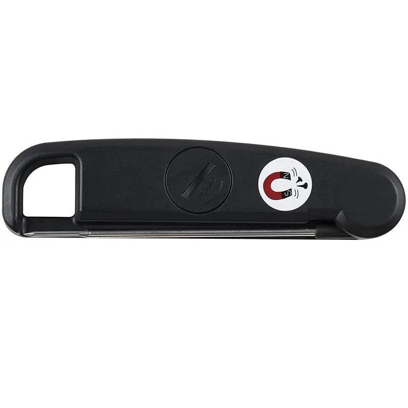 Digital food thermometer with ABS housing showing temperature reading on display, black colour, for meat and baking