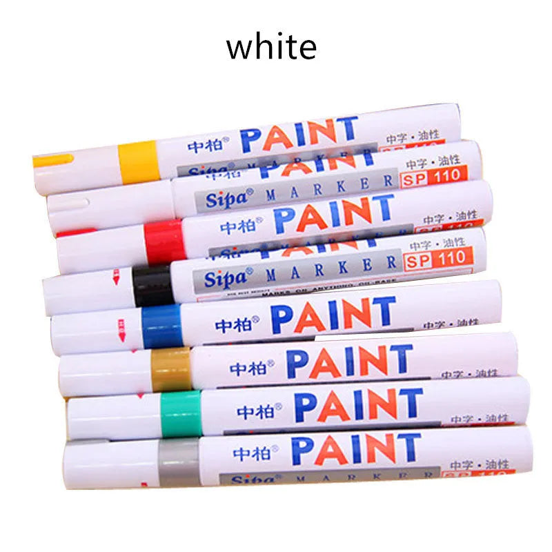 Touch-up paint pen for bicycle frame scratch repair, displayed with eight colour options