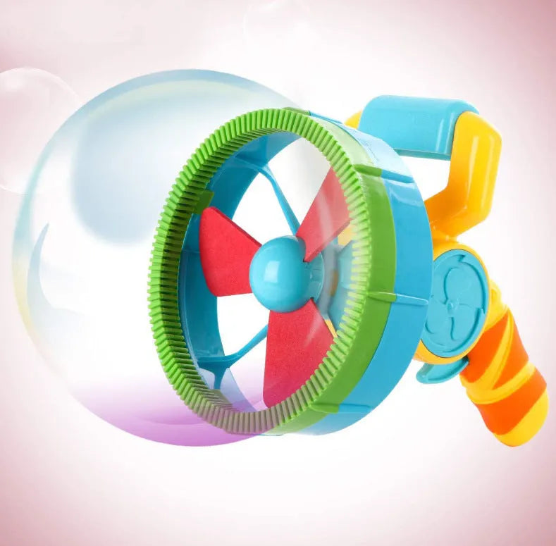 2 in 1 automatic electric bubble machine in blue or yellow, 19x14cm, ABS plastic, low noise motor