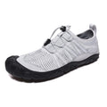 Low-top mesh and rubber river tracing shoes in black, grey, blue, or purple with elastic band