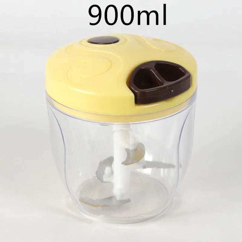 Manual kitchen chopper grinder with three blades and green plastic body