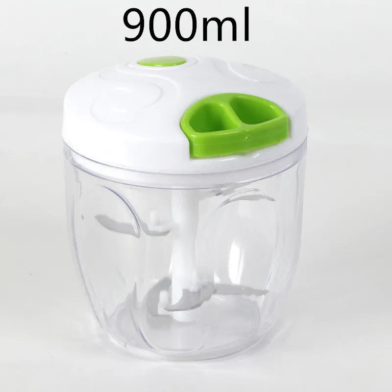 Manual kitchen chopper grinder with three blades and green plastic body