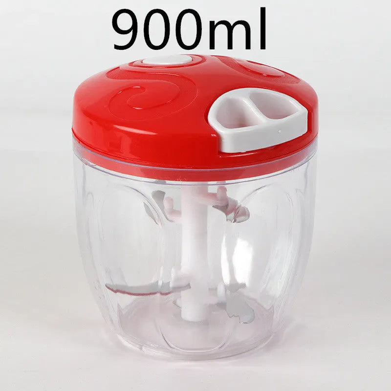 Manual kitchen chopper grinder with three blades and green plastic body