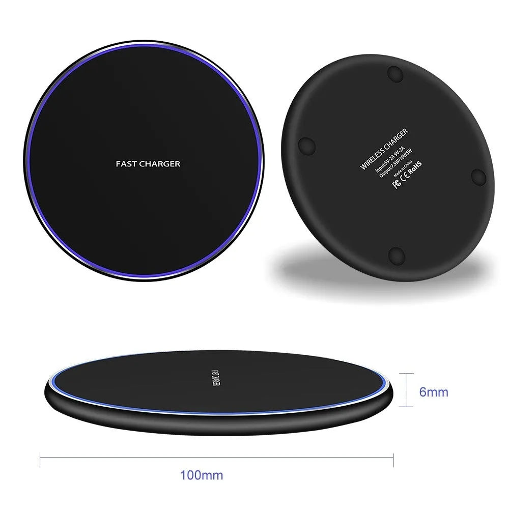 VIKEFON mirror white 15W Qi wireless charger pad with Type-C cable on desk