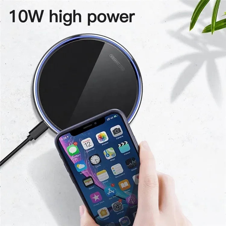 VIKEFON mirror white 15W Qi wireless charger pad with Type-C cable on desk