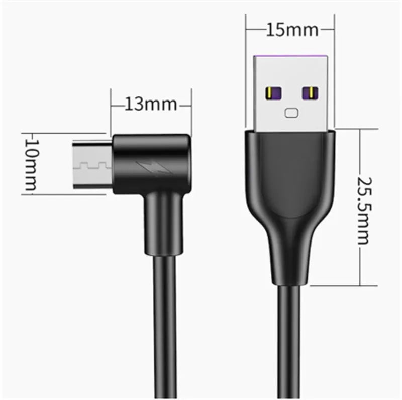 Black and white 5A fast charging USB cable with elbow Type-C connector for Android phones.