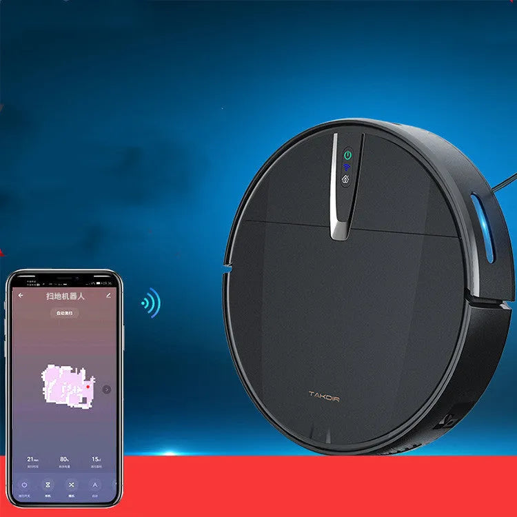 Black or white robotic floor cleaner with side brush, charging base, remote control and mopping attachment