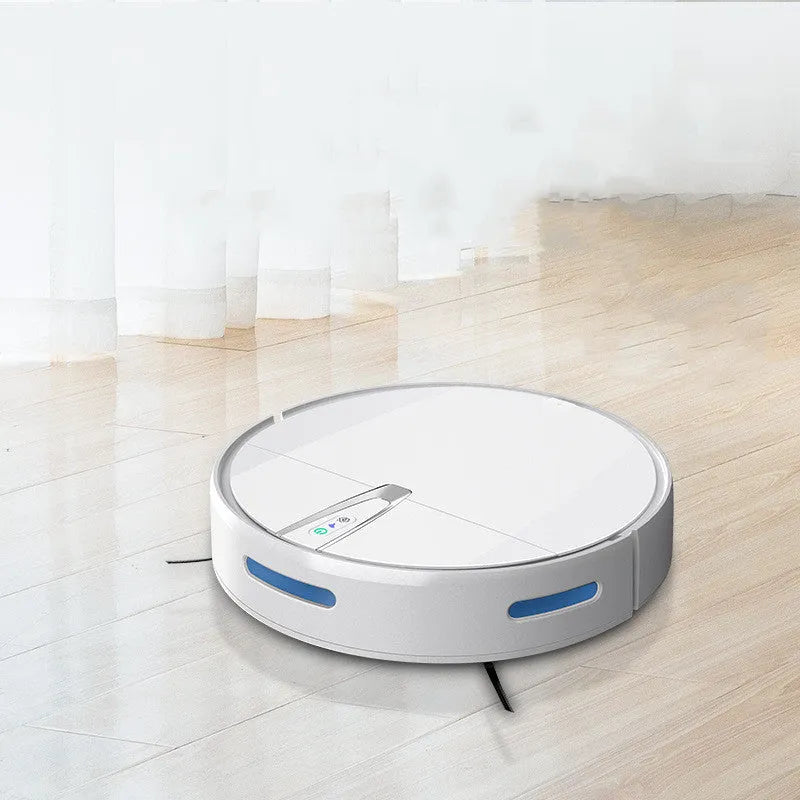 Black or white robotic floor cleaner with side brush, charging base, remote control and mopping attachment