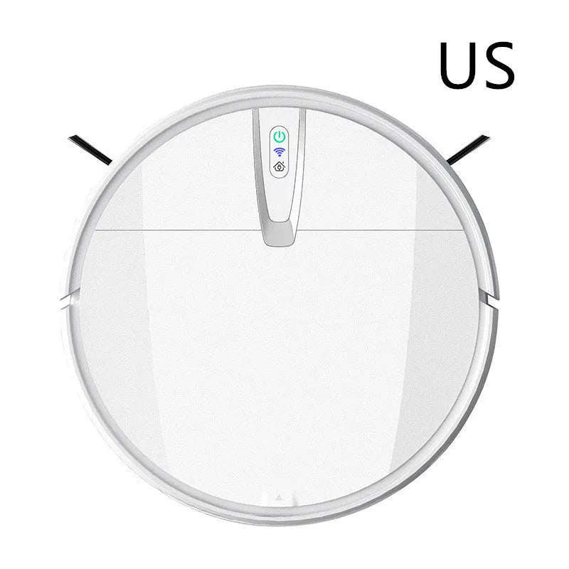 Black or white robotic floor cleaner with side brush, charging base, remote control and mopping attachment
