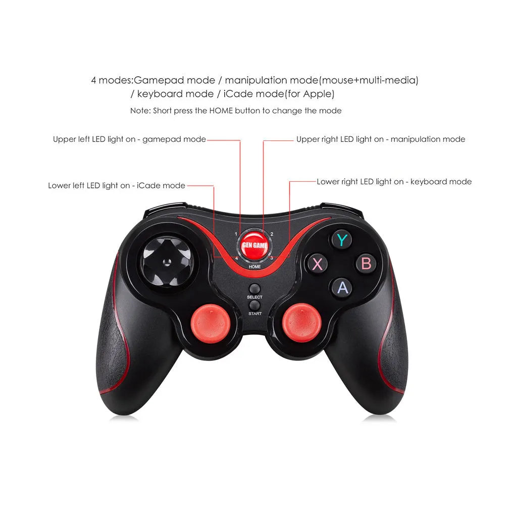 Black wireless Bluetooth gamepad for mobile phones on a dark surface
