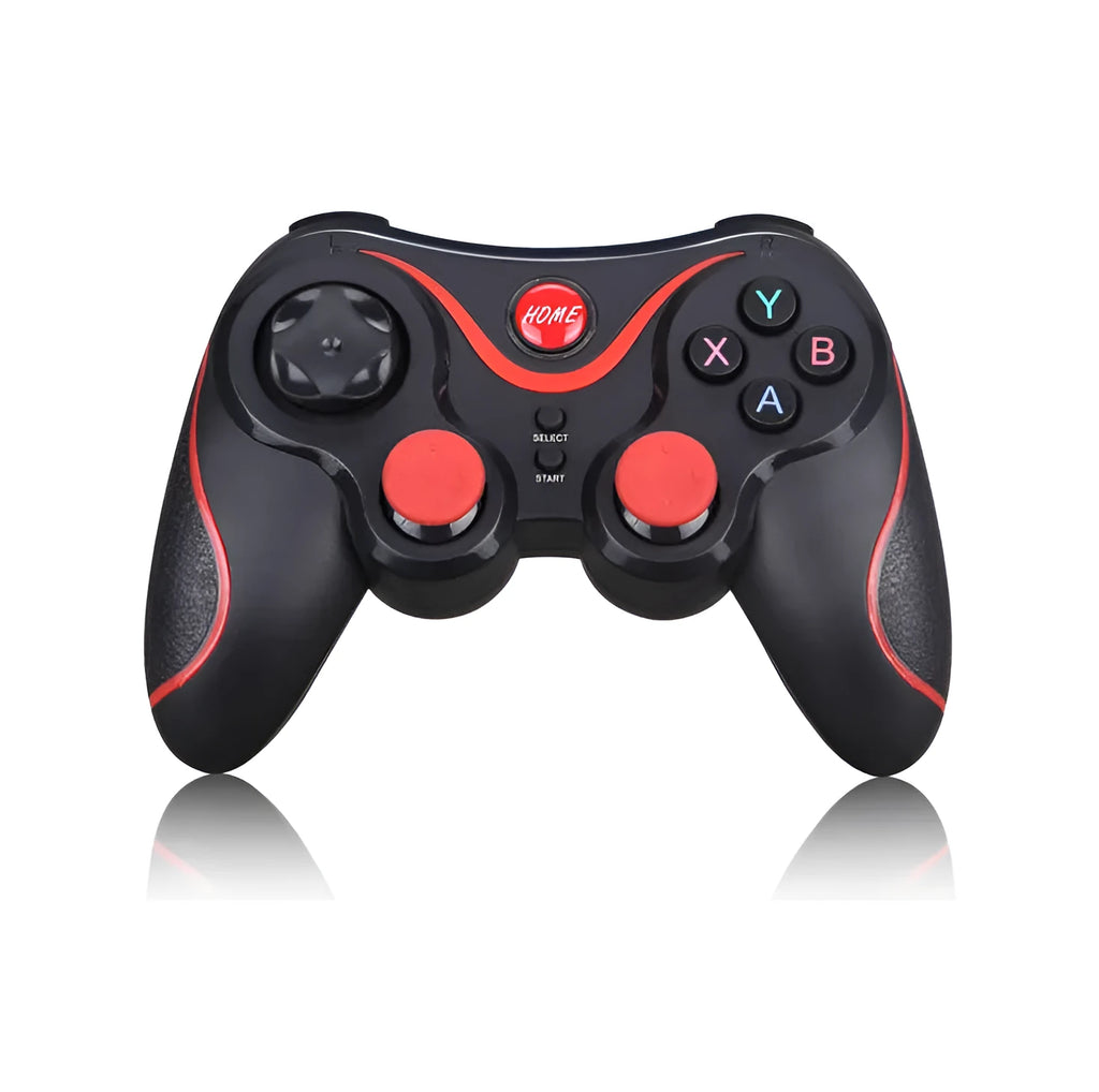 Black wireless Bluetooth gamepad for mobile phones on a dark surface