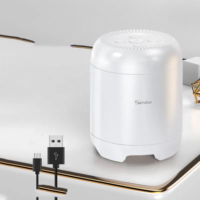 Compact black or white portable Bluetooth speaker with card reader and super subwoofer.