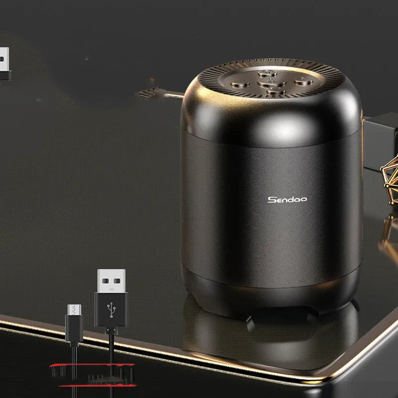 Compact black or white portable Bluetooth speaker with card reader and super subwoofer.