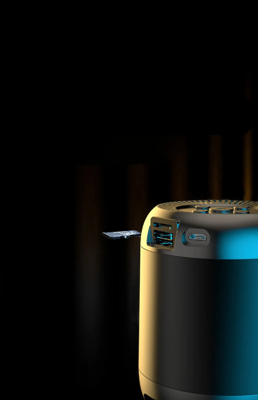 Compact black or white portable Bluetooth speaker with card reader and super subwoofer.