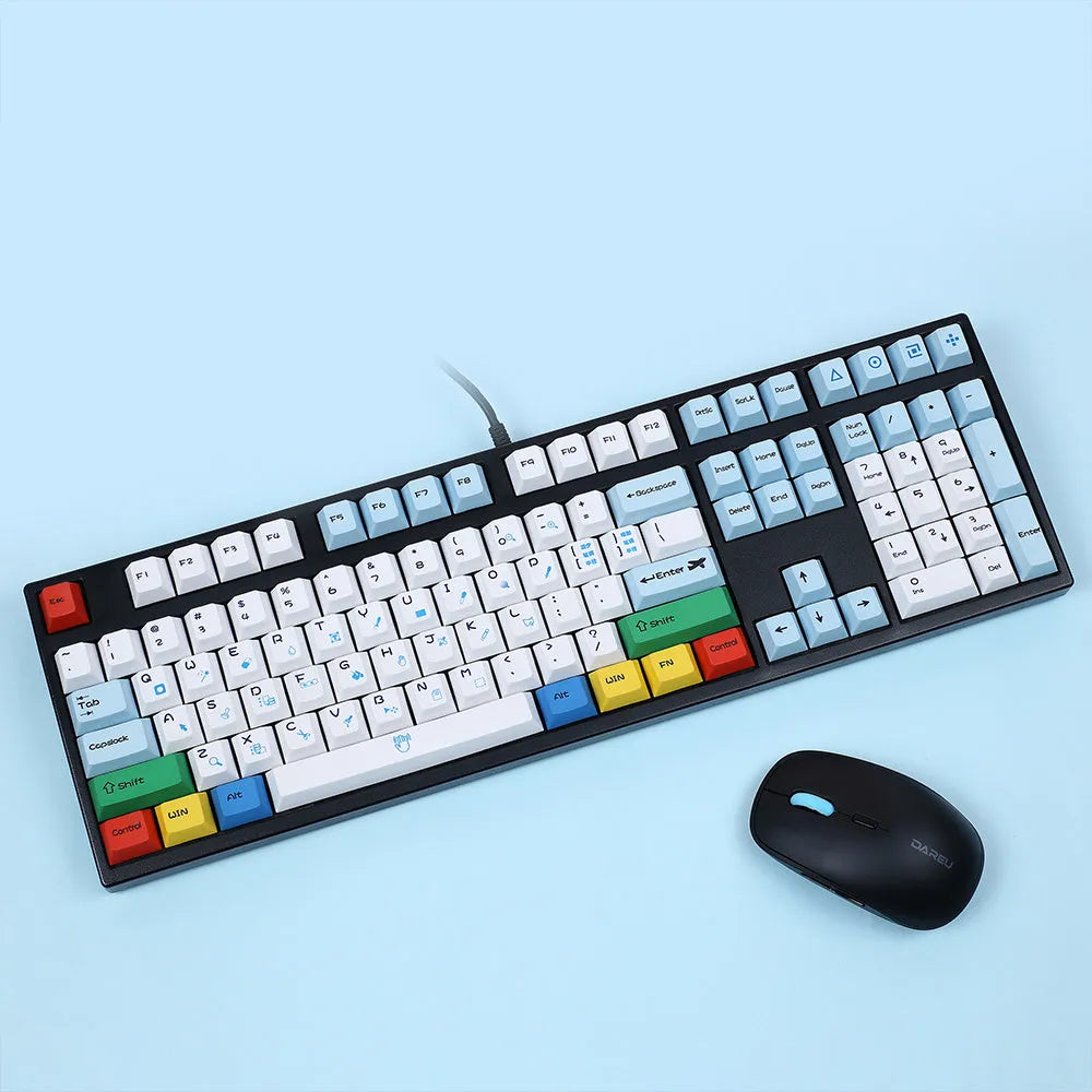 PlayStation theme mechanical keyboard keycaps in blue white and grey white with supplementary colour keys