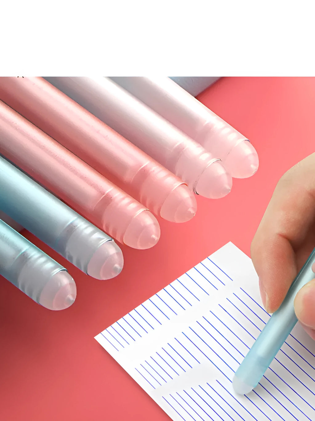 Boxed 0.5mm erasable gel pen set with plastic barrel, cartoon cap and 12 pens in crystal blue or black