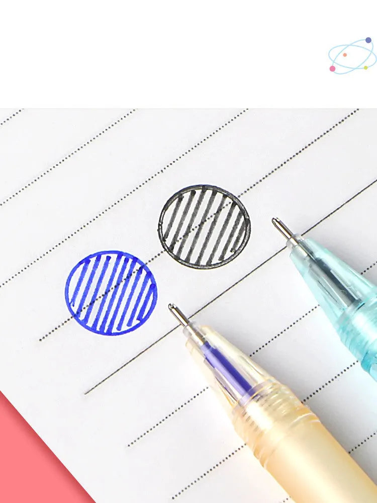 Boxed 0.5mm erasable gel pen set with plastic barrel, cartoon cap and 12 pens in crystal blue or black