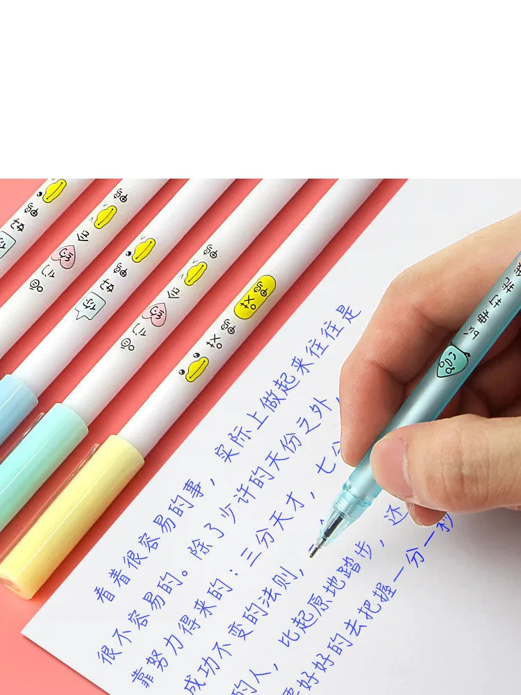 Boxed 0.5mm erasable gel pen set with plastic barrel, cartoon cap and 12 pens in crystal blue or black