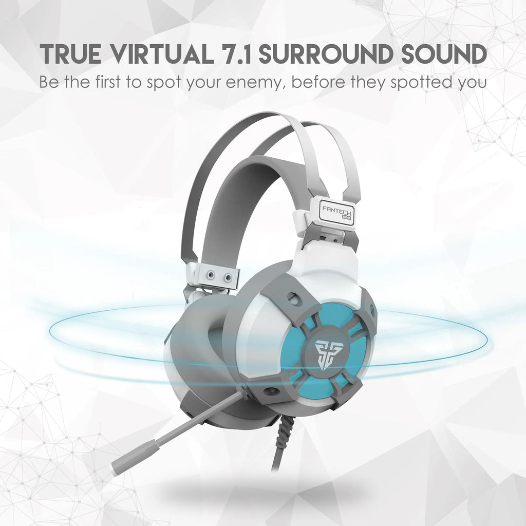 Black FANTECH HG11 gaming headset with RGB lights and a USB cable