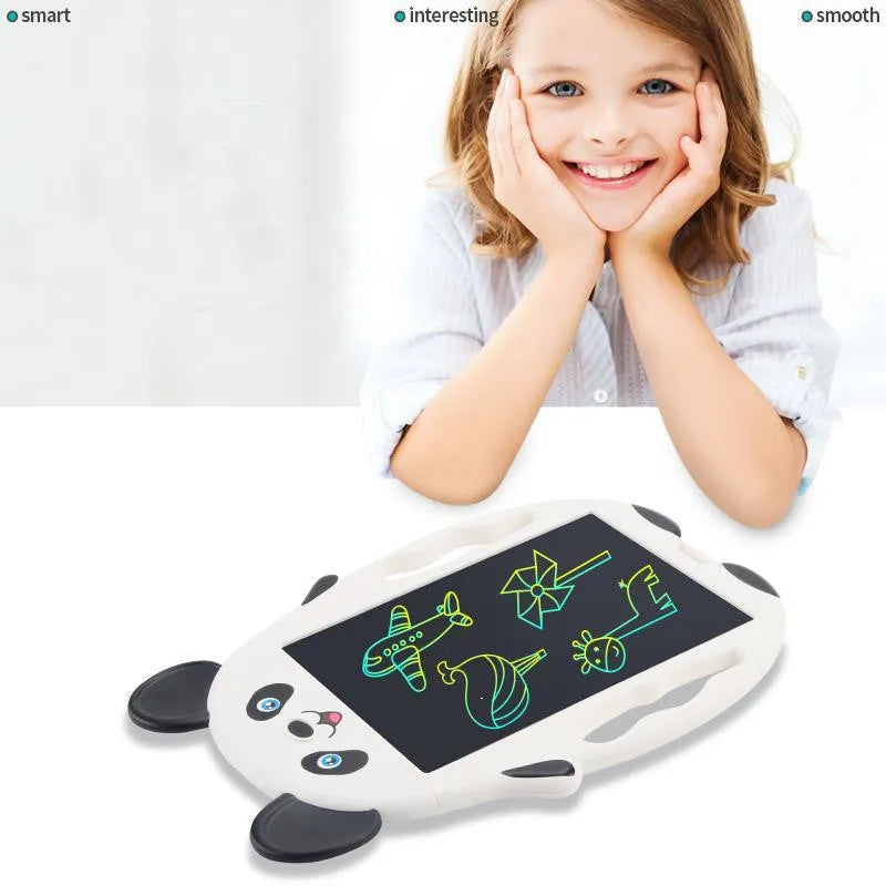 Panda-themed LCD electronic drawing board with clear button on nose for instant screen erasure