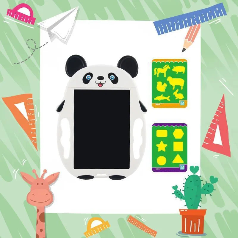Panda-themed LCD electronic drawing board with clear button on nose for instant screen erasure