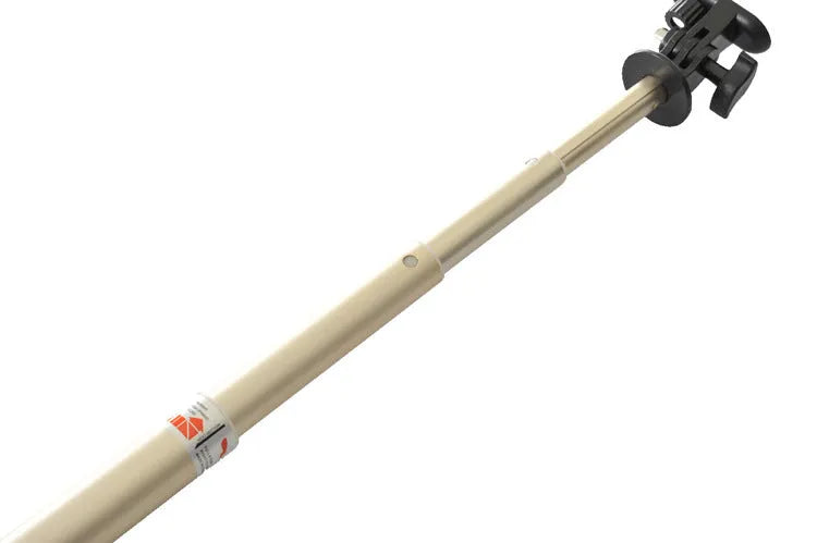 Aluminium alloy selfie stick extended with a mobile phone attached, shown in black, gold, and pink colour variants.