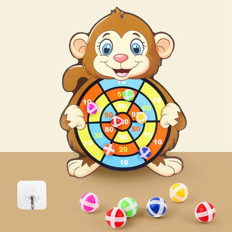 Colourful children's sticky ball dart board with cartoon design and soft velvet balls