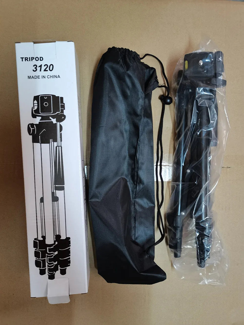 Black aluminium portable camera tripod with 4-section legs and a 3D head, shown extended