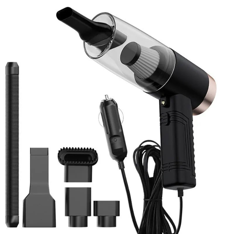 Dual-purpose car vacuum cleaner with accessories in black or white colour options