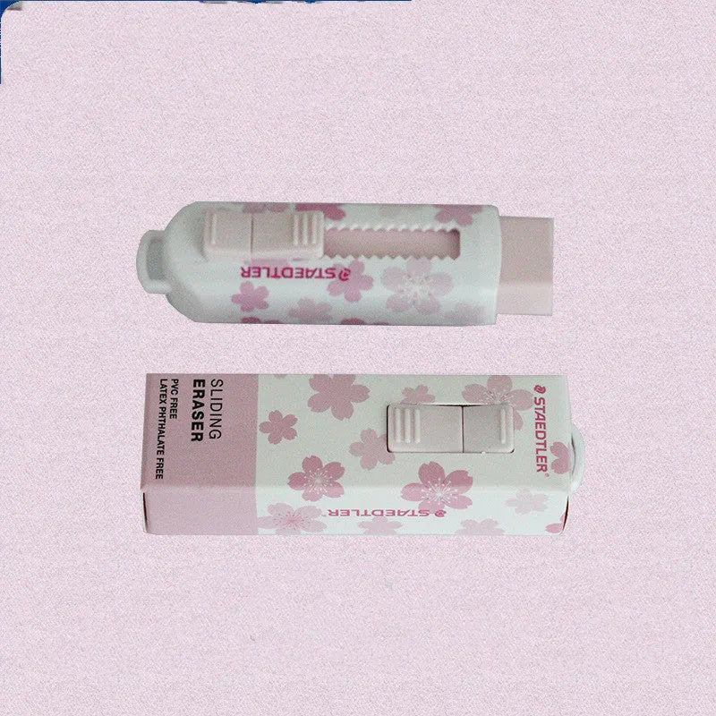 Pink square push-pull rubber wipe for whiteboards with replaceable core, 86mm long