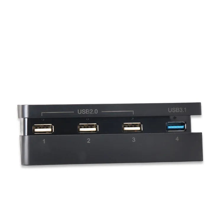 Black PS4 Slim USB HUB extender with 2.0 and 3.0 interfaces for PlayStation 4 connectivity expansion
