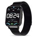 DTX smart watch with 1.78 inch screen showing health metrics on black steel wrist strap