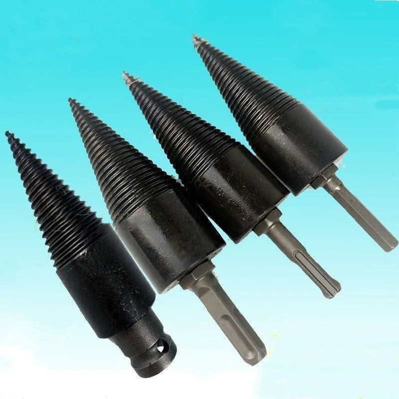 Hexagonal metal wood splitting drill bit with cone tip for electric drills, shown in 32mm and 42mm sizes.