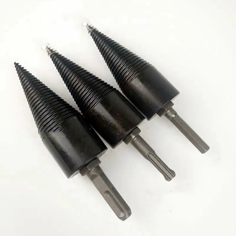 Hexagonal metal wood splitting drill bit with cone tip for electric drills, shown in 32mm and 42mm sizes.