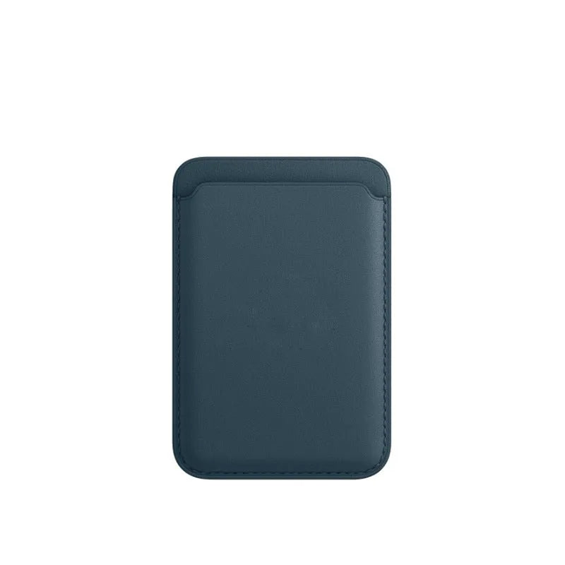 Black PU leather iPhone case with a built-in magnetic card holder on the back.