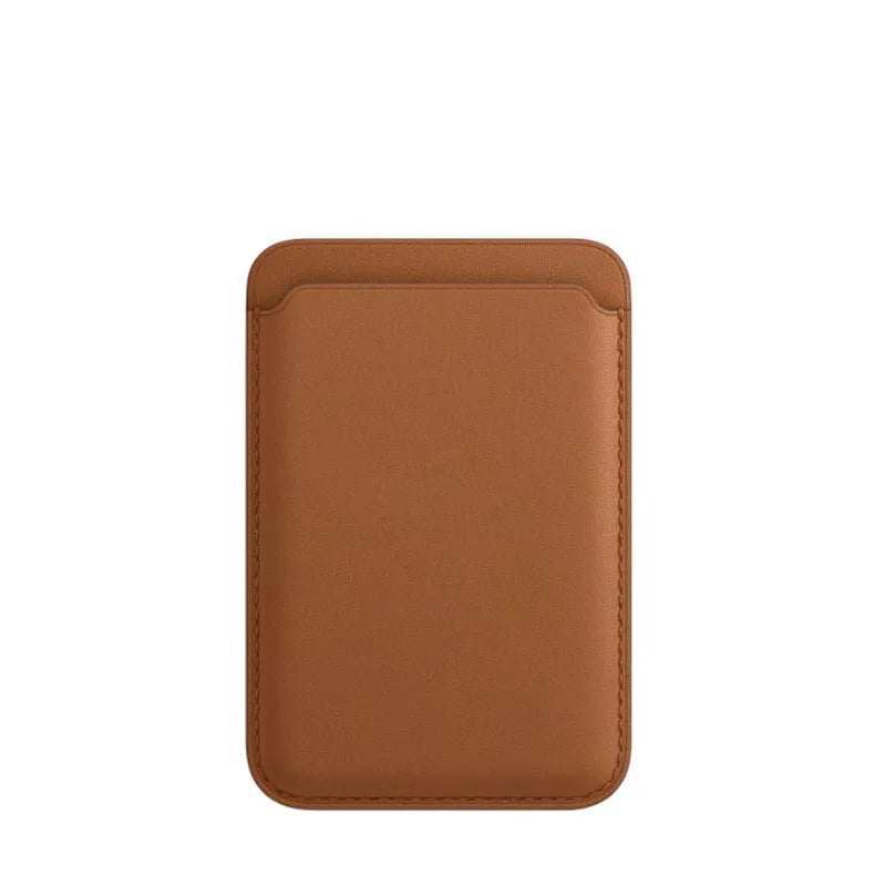 Black PU leather iPhone case with a built-in magnetic card holder on the back.