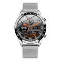 Multi-function smart watch with Bluetooth call, stainless steel case, black strap, pointer and number display