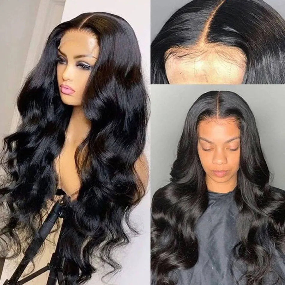 70cm long curly black wig with oblique bangs on a mannequin head
