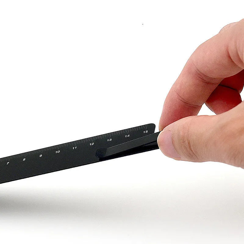 15cm black aluminium ruler with laser-engraved scales and bookmark function