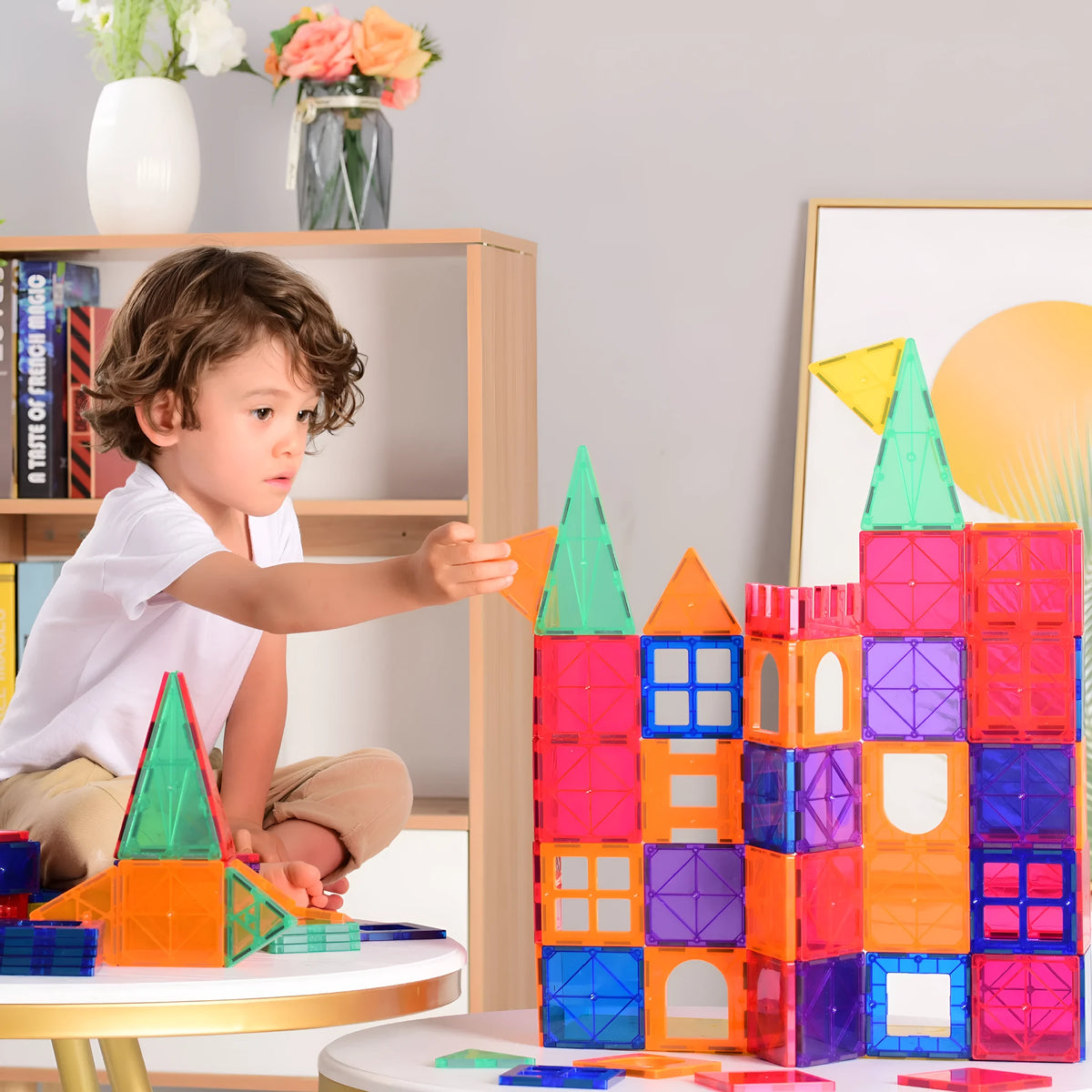 Magnetic tiles building blocks ABS plastic construction toy in 48 to 120 piece sets for children over 3 years