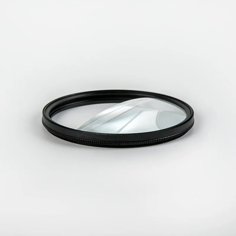 77mm half moon mirror split focus filter for SLR cameras with microfiber cloth and shockproof bag.