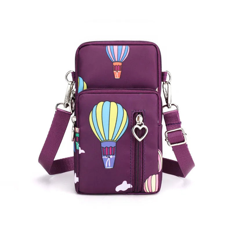 Nylon mobile phone crossbody bag for women, large size, available in multiple colours with zipper closure