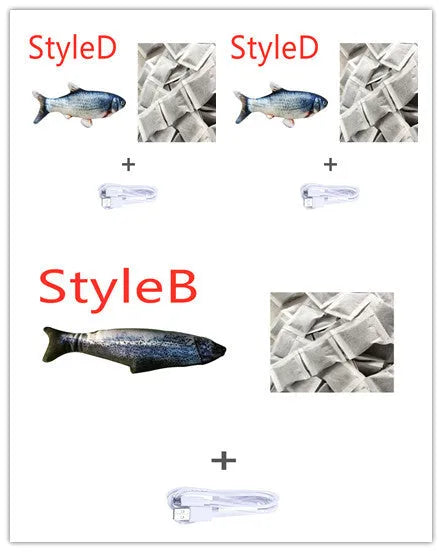 Electronic jumping fish cat toy with USB charging cable in multicolour 30cm design