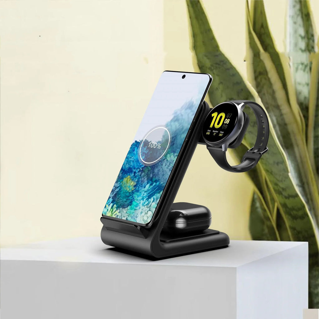 Three-in-one wireless charging bracket for iPhone, Apple Watch and AirPods in black colour