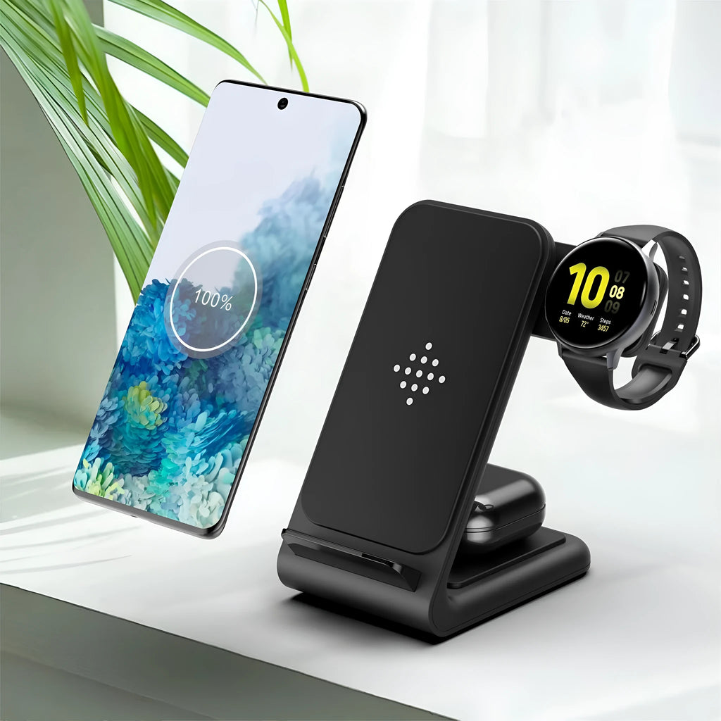 Three-in-one wireless charging bracket for iPhone, Apple Watch and AirPods in black colour