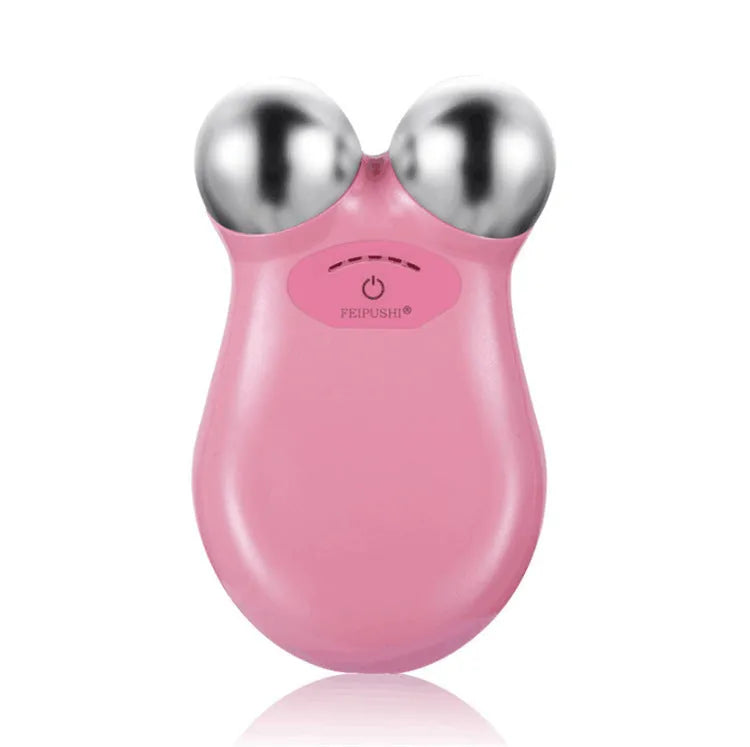 Micro current beauty instrument facial lifting device HS-858 in pink with compact design on white background