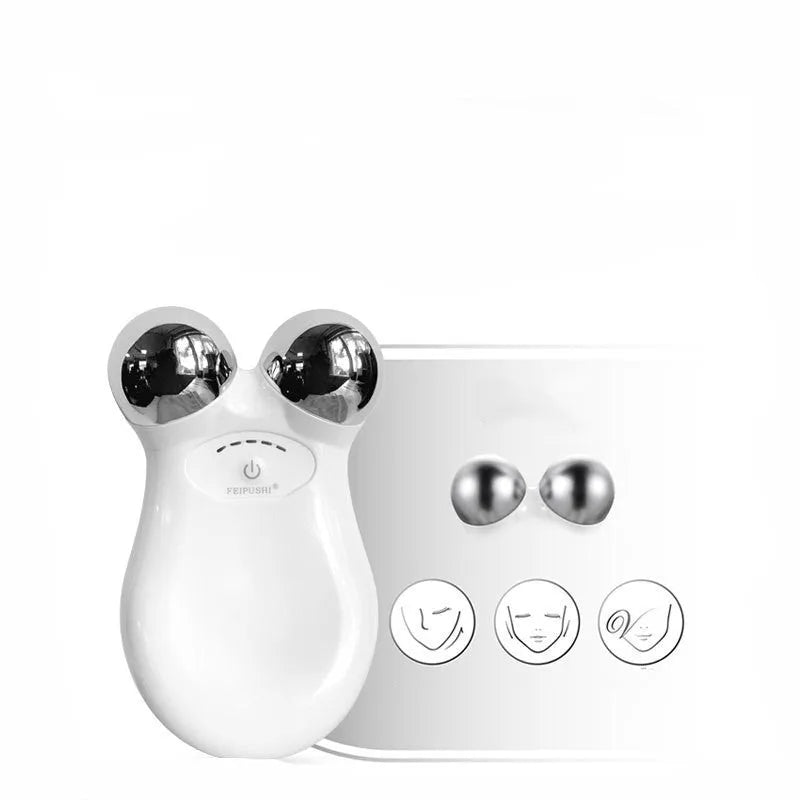Micro current beauty instrument facial lifting device HS-858 in pink with compact design on white background