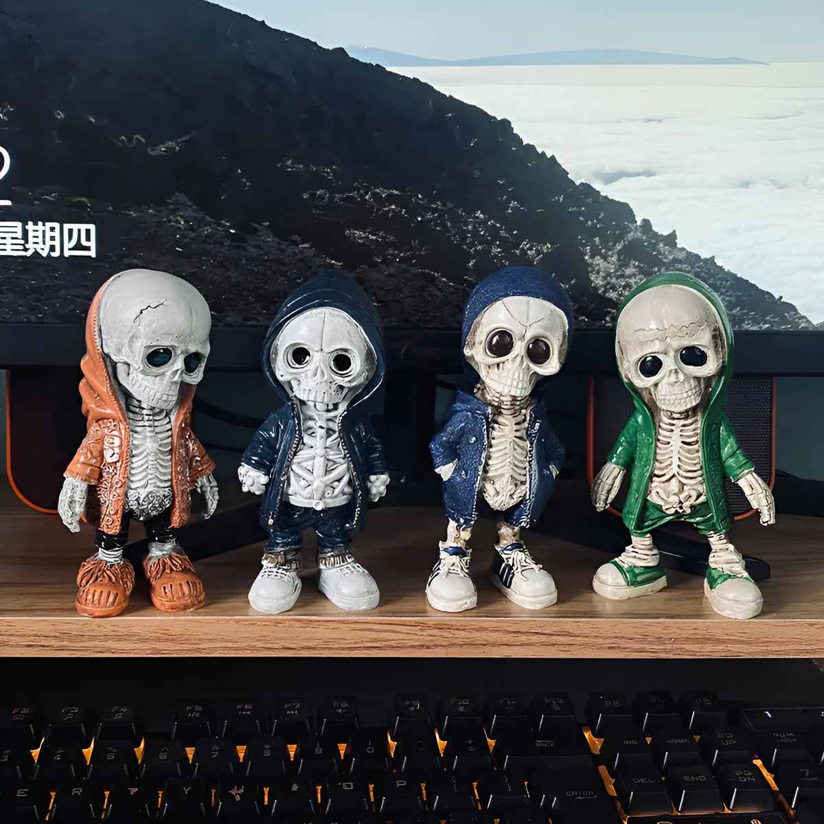 Resin skull ornament for Halloween and Ghost Festival in blue, green, navy blue or orange