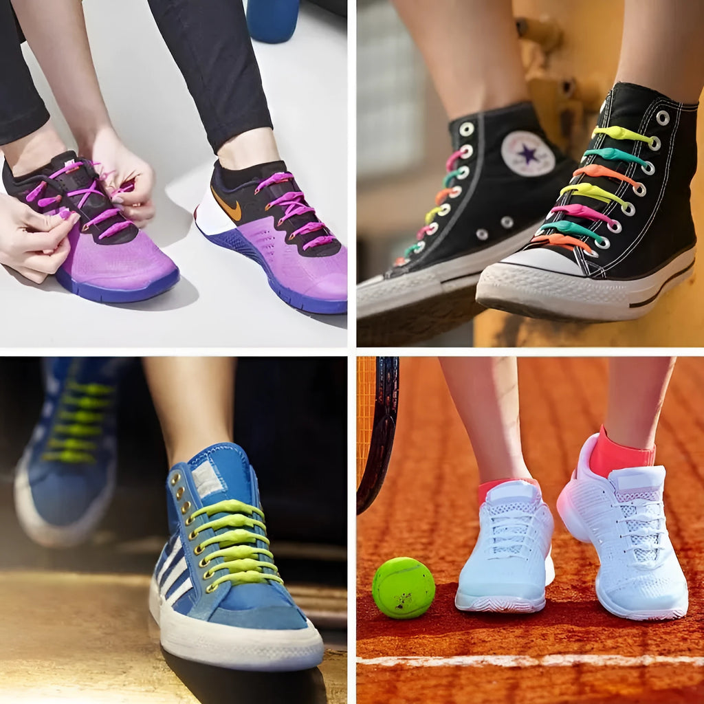 Silicone elastic shoelaces 11.5cm stretch to 30cm in twelve colours, lace-free replacement for sports shoes and trainers